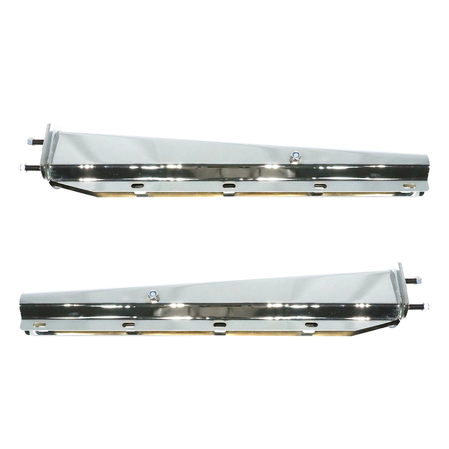 Pair 30" Long Straight Chrome Finish Spring Loaded Mud Flap Hanger -2 1/2" Bolt Spacing Pattern